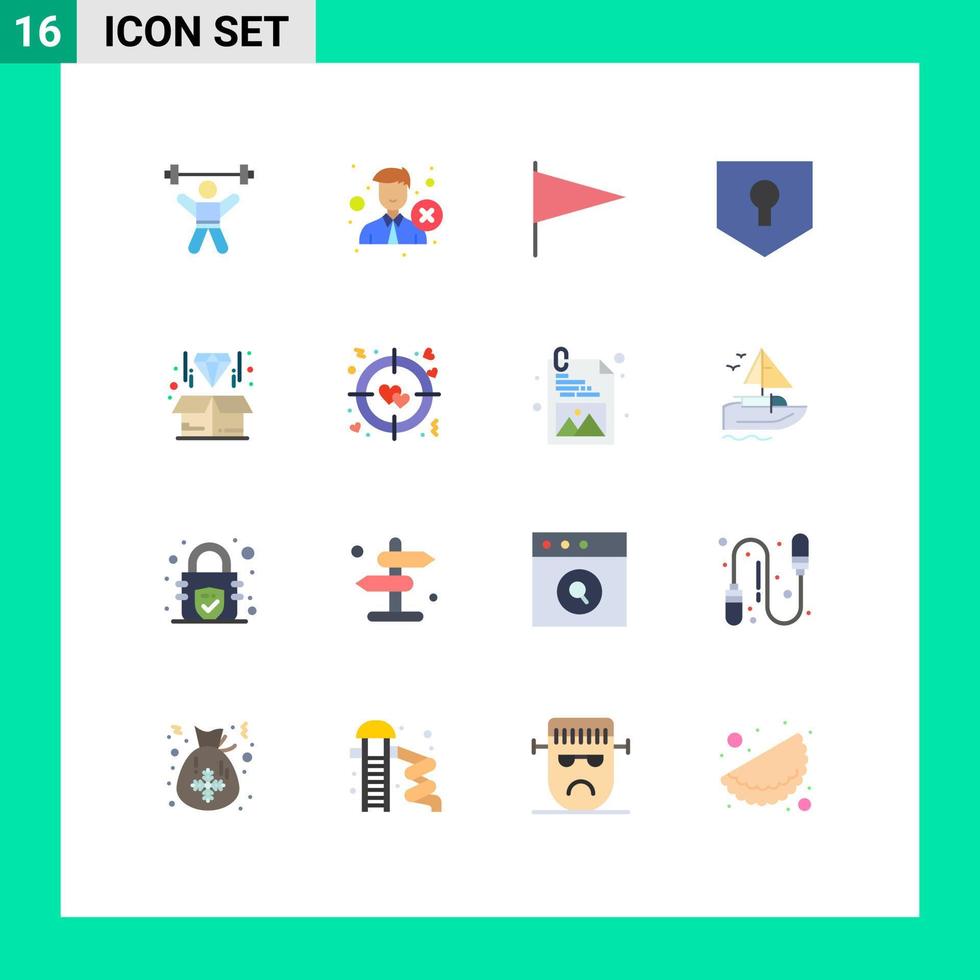 Pictogram Set of 16 Simple Flat Colors of box security recruitment protect mark Editable Pack of Creative Vector Design Elements