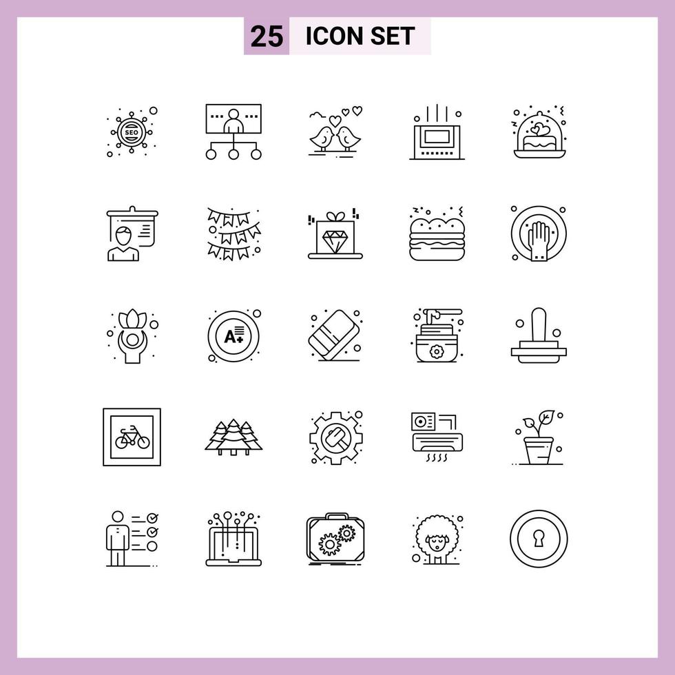 Editable Vector Line Pack of 25 Simple Lines of love room organization mat heart Editable Vector Design Elements