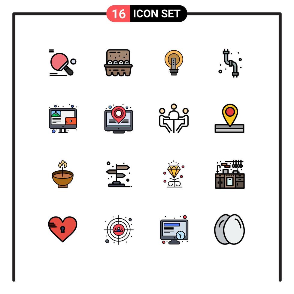16 Creative Icons Modern Signs and Symbols of pipes power ingredients lightbulb idea Editable Creative Vector Design Elements