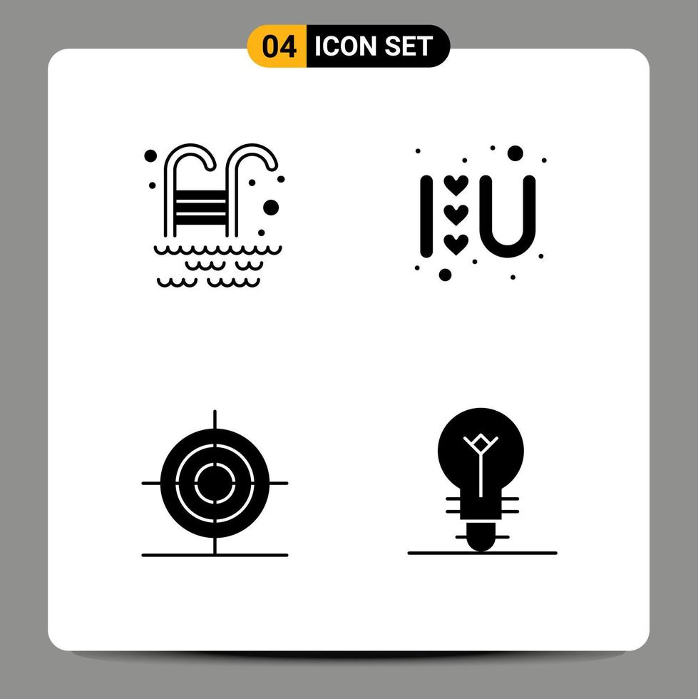 Modern Set of 4 Solid Glyphs Pictograph of swimming pool math heart love sign bulb Editable Vector Design Elements