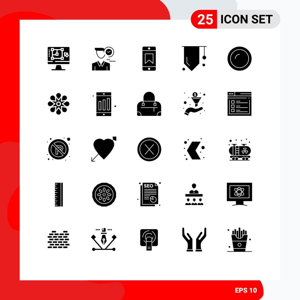 Set of 25 Vector Solid Glyphs on Grid for appliances study user education device Editable Vector Design Elements