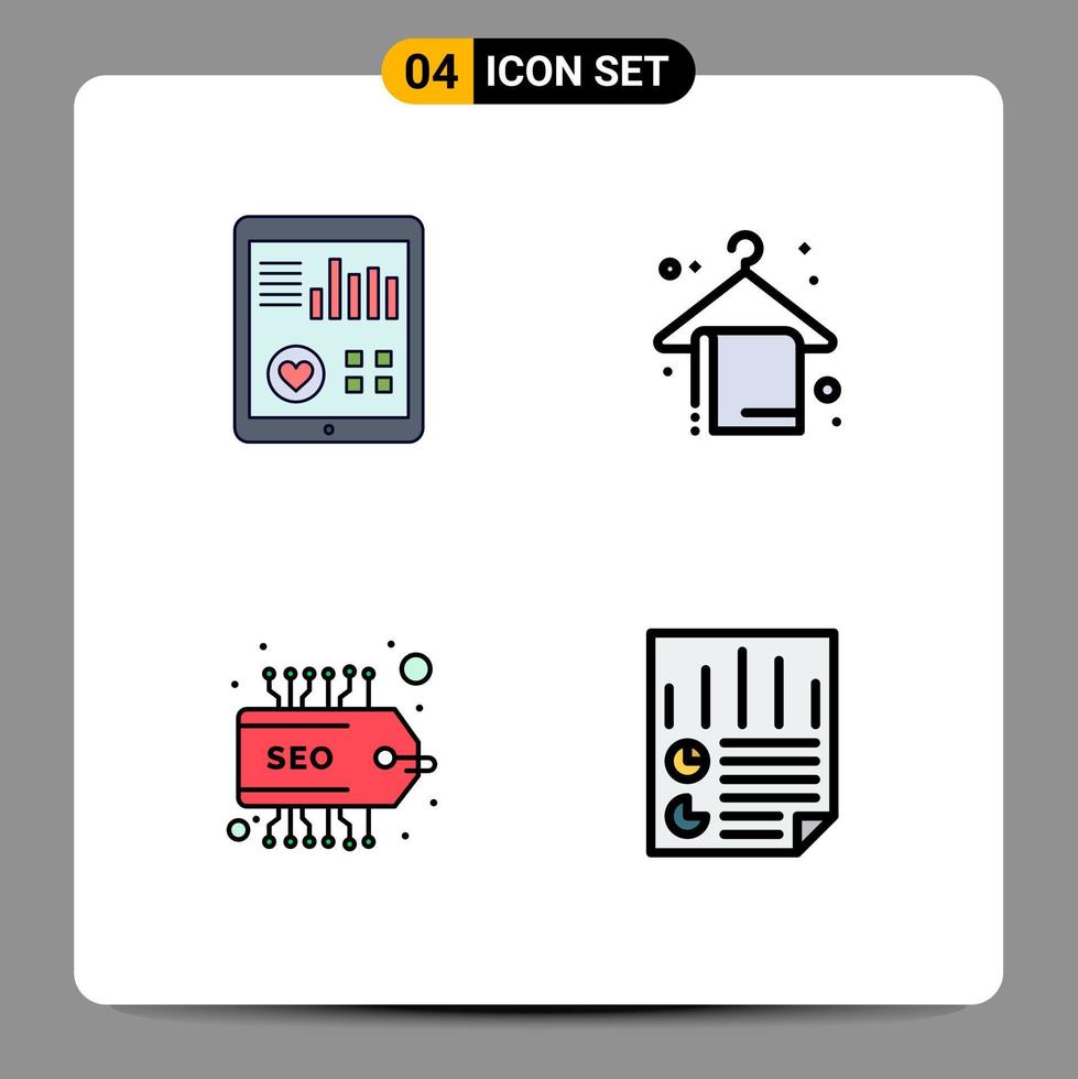 Set of 4 Modern UI Icons Symbols Signs for monitoring label pulse beach towel tag Editable Vector Design Elements