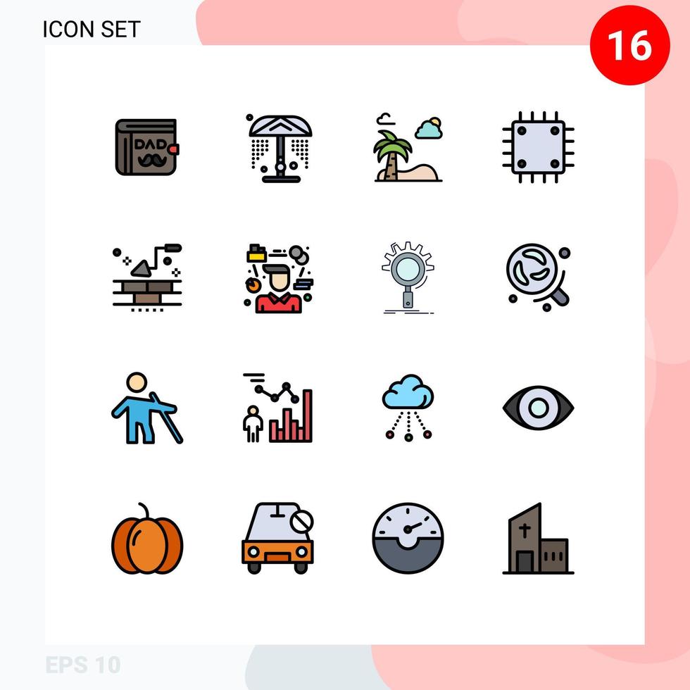 Modern Set of 16 Flat Color Filled Lines Pictograph of building hardware palm gadget computers Editable Creative Vector Design Elements