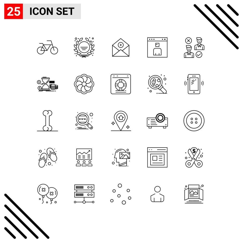 25 Universal Lines Set for Web and Mobile Applications group page mail interface avatar Editable Vector Design Elements