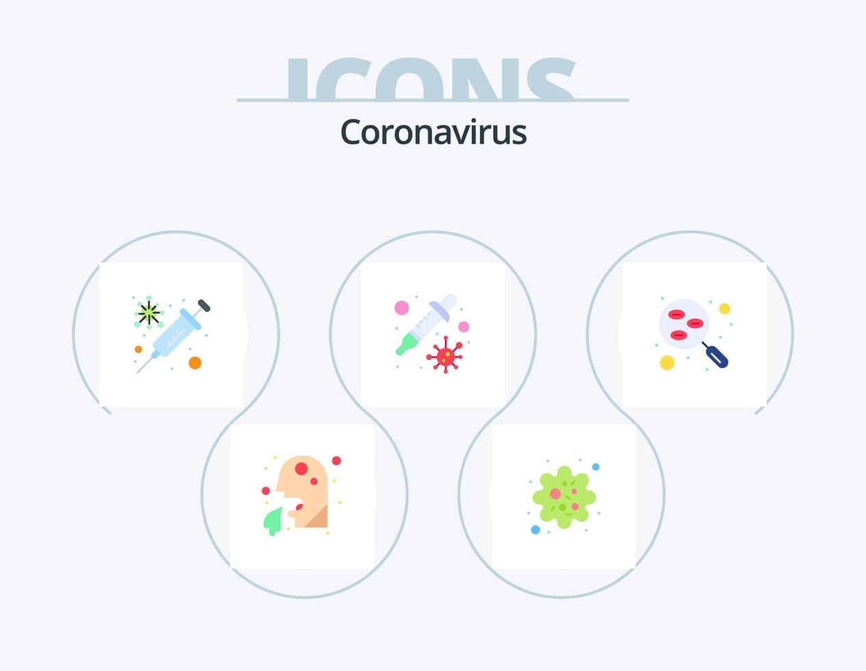 paquete de iconos planos coronavirus 5 diseño de iconos. laboratorio. virus. gripe. transmisión. cuentagotas vector