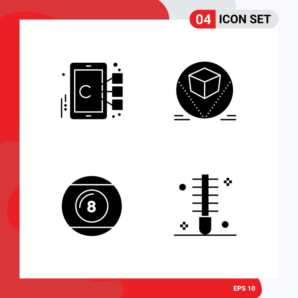 4 Universal Solid Glyph Signs Symbols of cell game target store play Editable Vector Design Elements