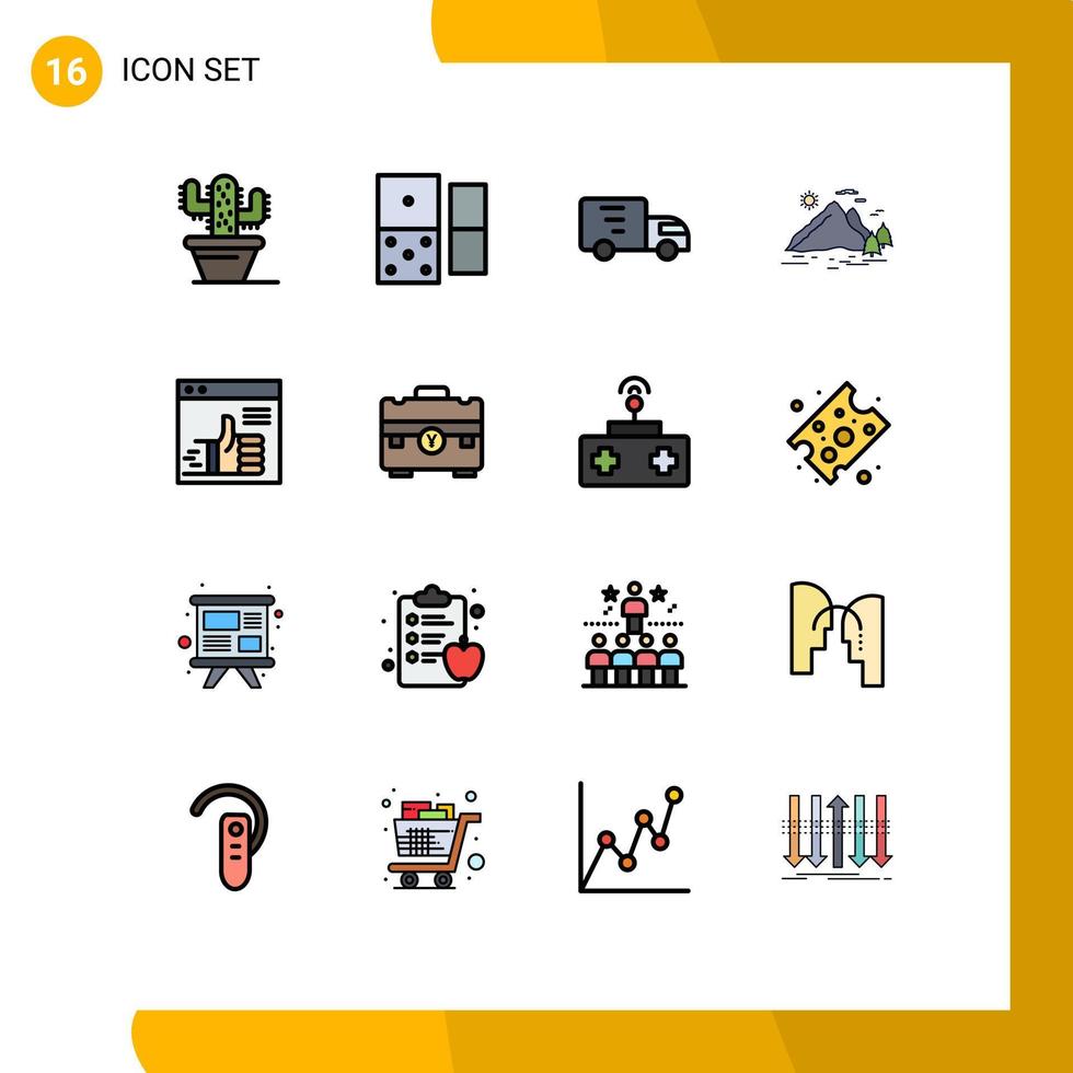 Universal Icon Symbols Group of 16 Modern Flat Color Filled Lines of up like transport sun landscape Editable Creative Vector Design Elements