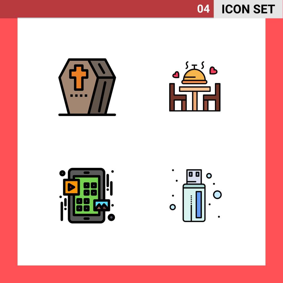 Universal Icon Symbols Group of 4 Modern Filledline Flat Colors of coffin grid scary love ui Editable Vector Design Elements