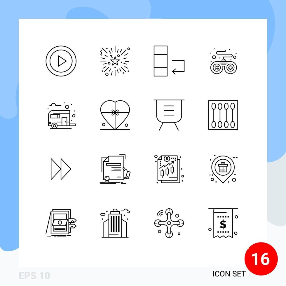 16 Creative Icons Modern Signs and Symbols of camp bus night party game controller Editable Vector Design Elements