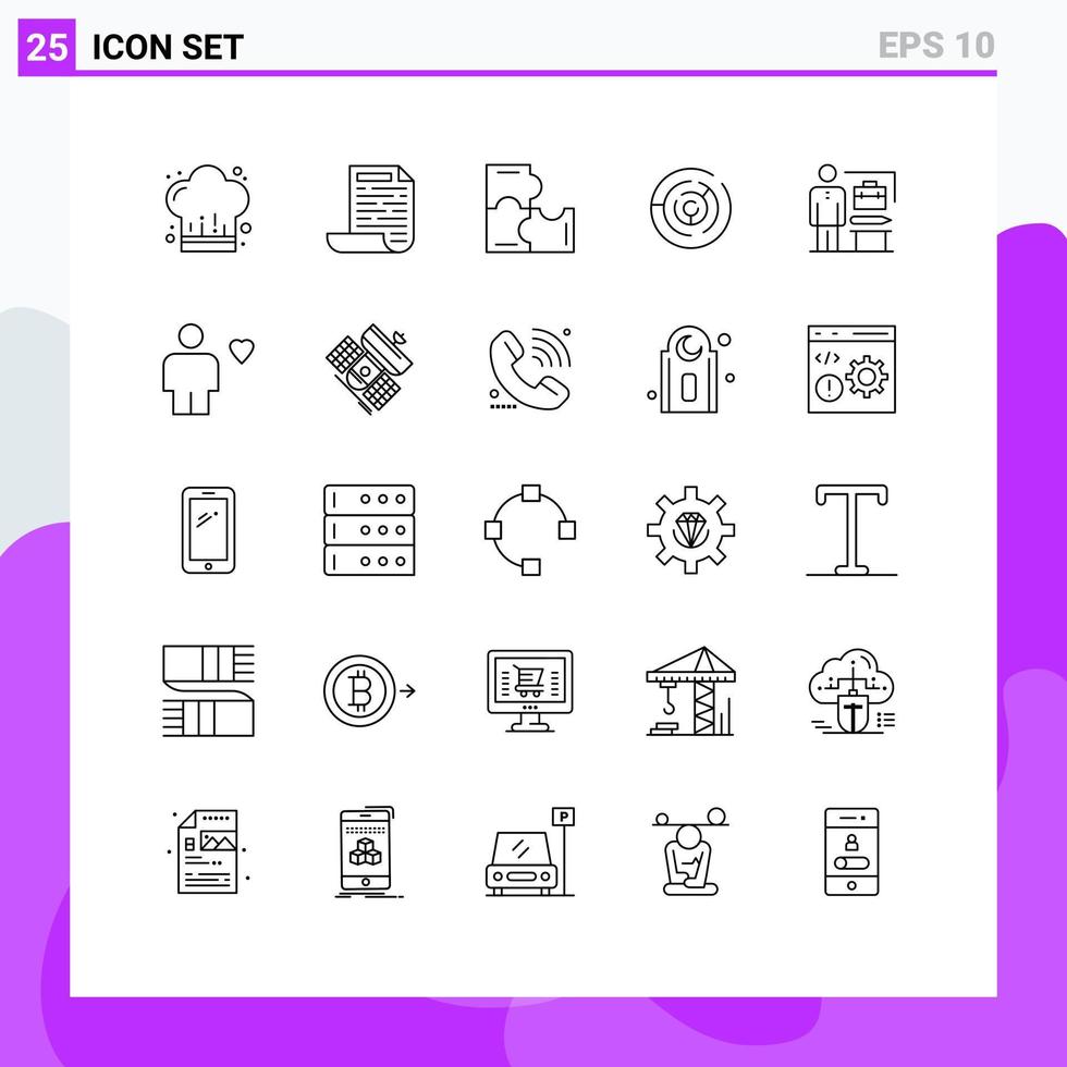 Pictogram Set of 25 Simple Lines of achieve abilities puzzle maze circle maze Editable Vector Design Elements