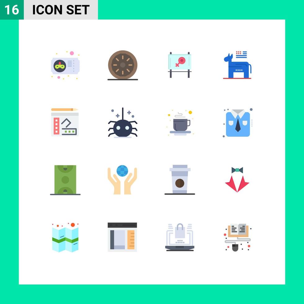 Pack of 16 Modern Flat Colors Signs and Symbols for Web Print Media such as notebook symbol thanksgiving political donkey Editable Pack of Creative Vector Design Elements