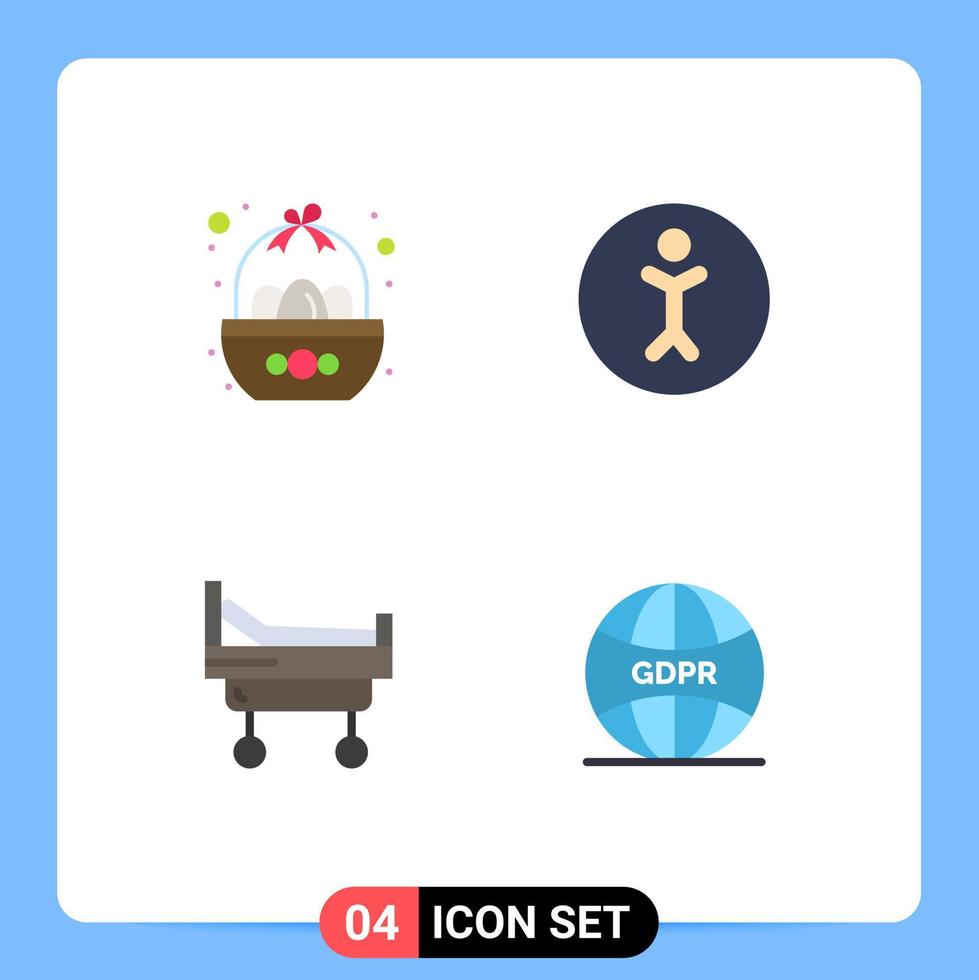 conjunto de 4 paquetes de iconos planos comerciales para cesta hospital pascua humano gdpr elementos de diseño vectorial editables vector