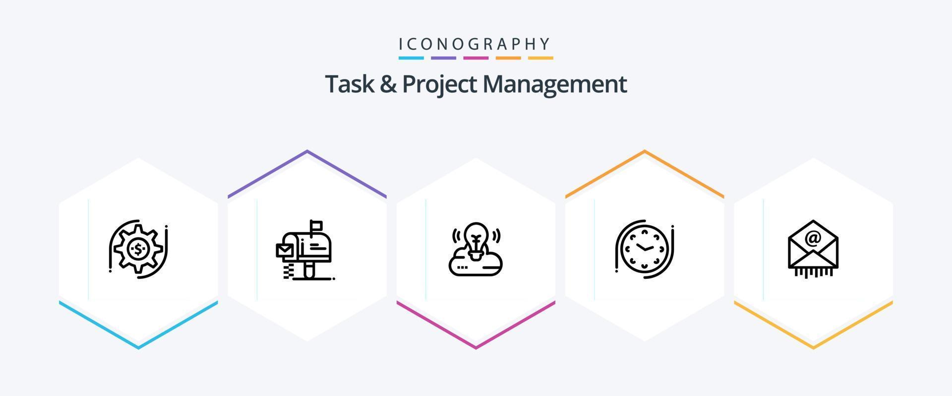 Task And Project Management 25 Line icon pack including time . mailbox . creative campaign. campaign vector