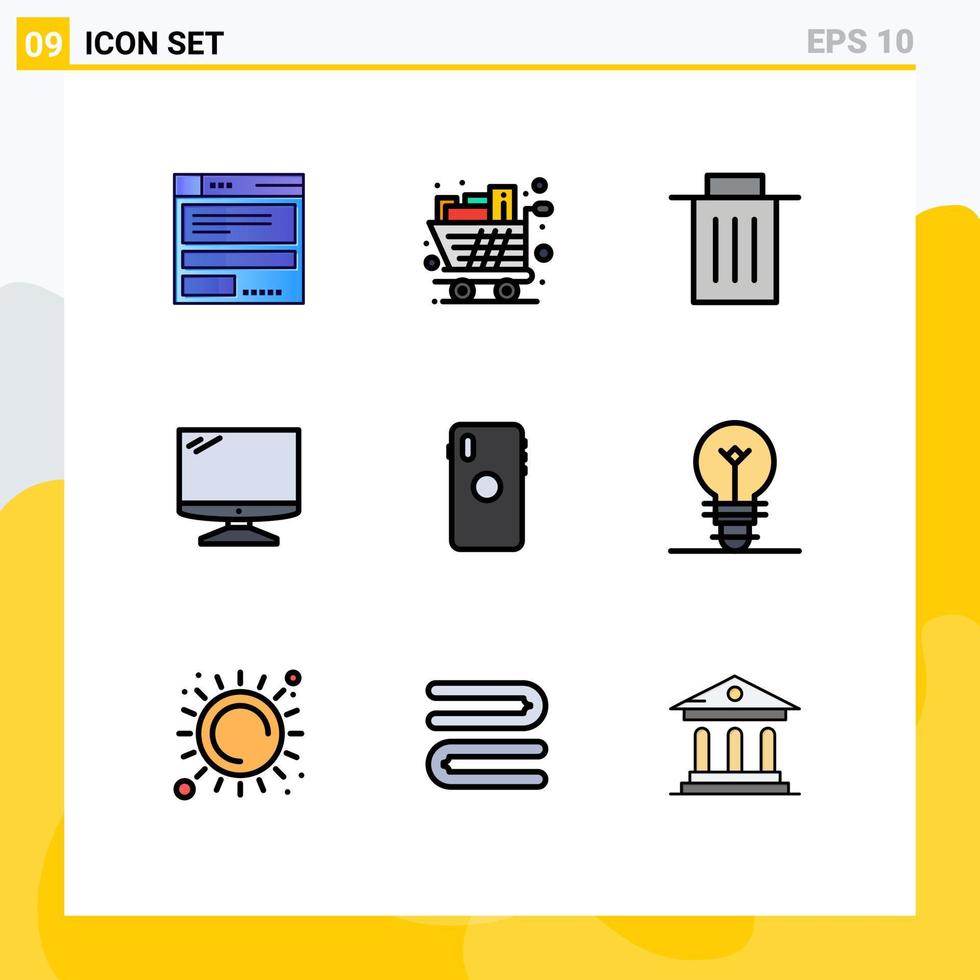Set of 9 Modern UI Icons Symbols Signs for pc device trolley monitor user Editable Vector Design Elements