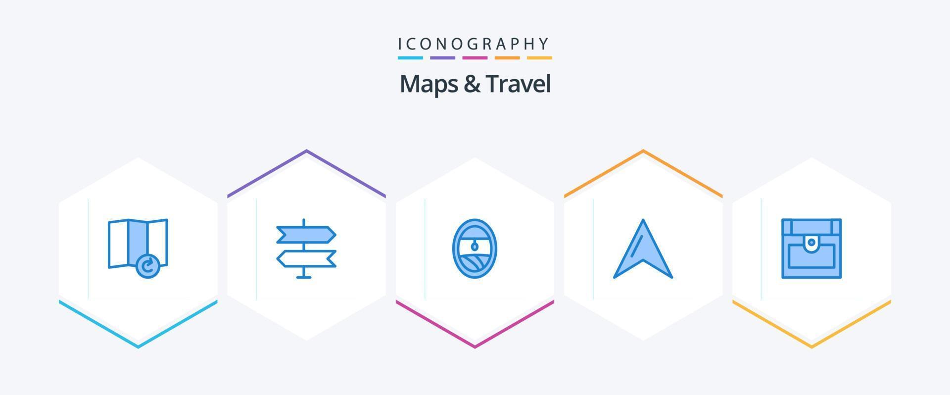 Paquete de 25 iconos azules de mapas y viajes que incluye . ubicación. . pirata vector