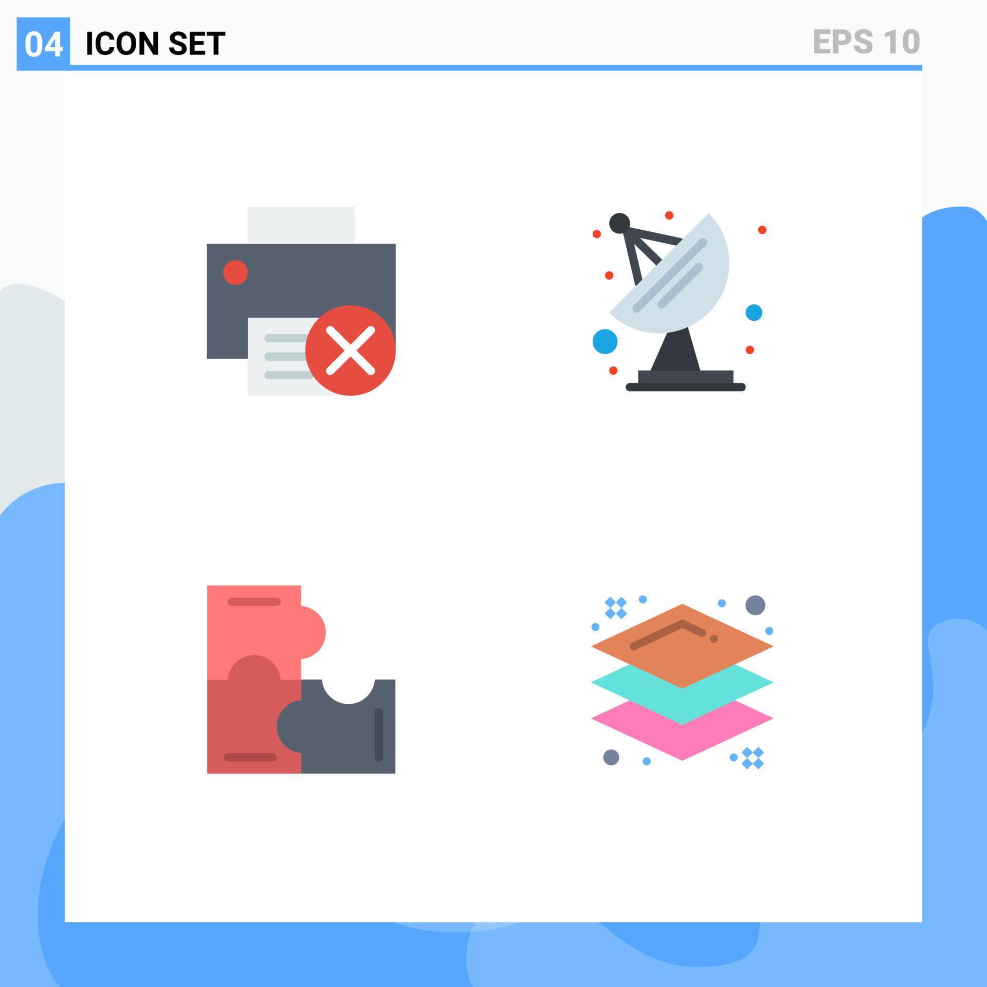 Pictogram Set of 4 Simple Flat Icons of computers puzzle hardware