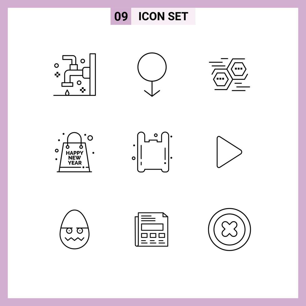 9 Universal Outlines Set for Web and Mobile Applications year new connect gift digital Editable Vector Design Elements