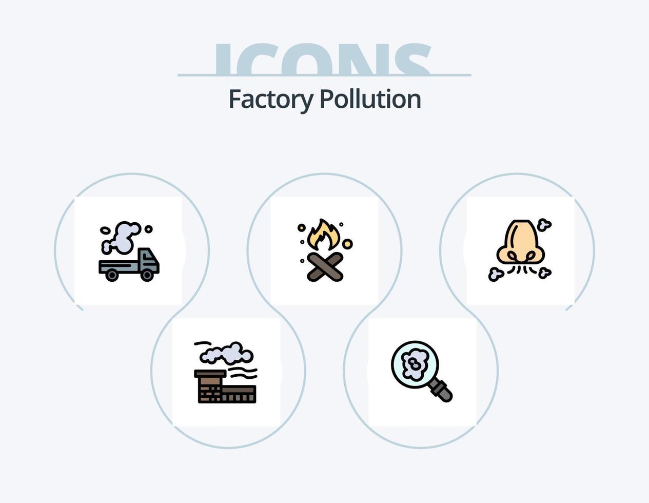 línea de contaminación de fábrica llena de icono paquete 5 diseño de icono. fábrica. fumar. contaminación. contaminación. ambiente vector