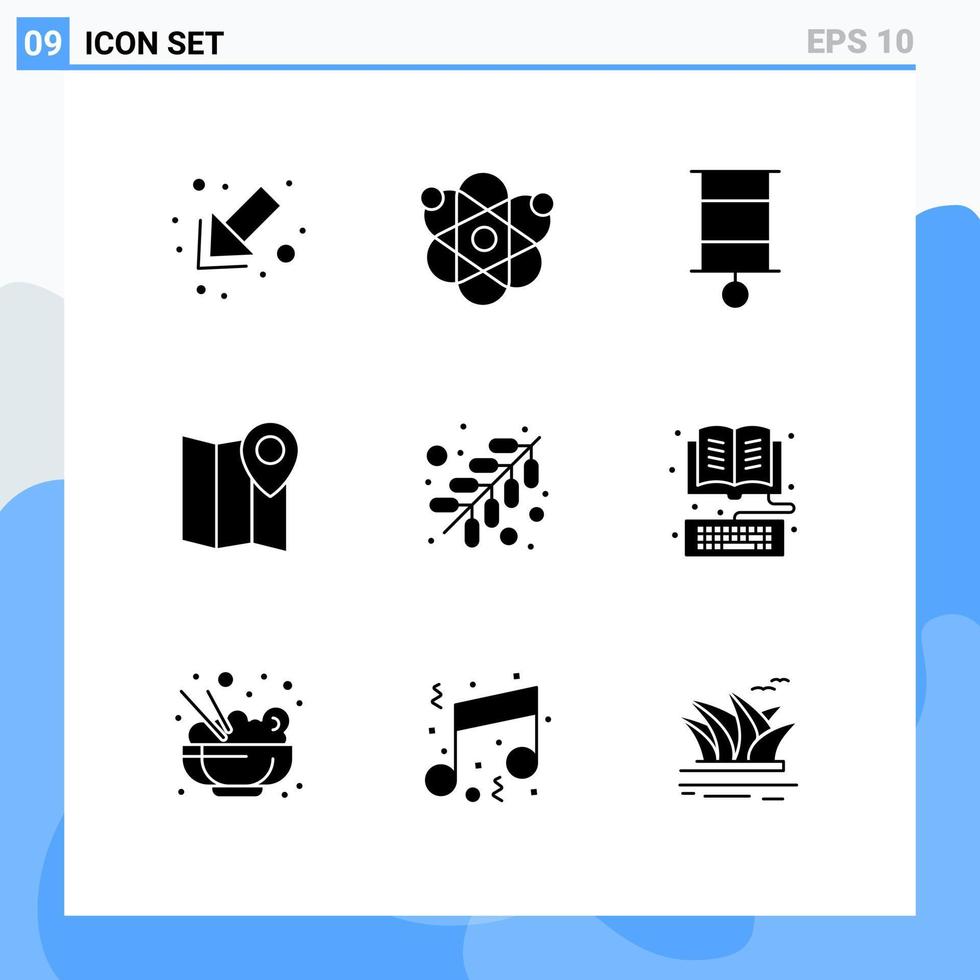Set of 9 Commercial Solid Glyphs pack for work fire child pin map Editable Vector Design Elements