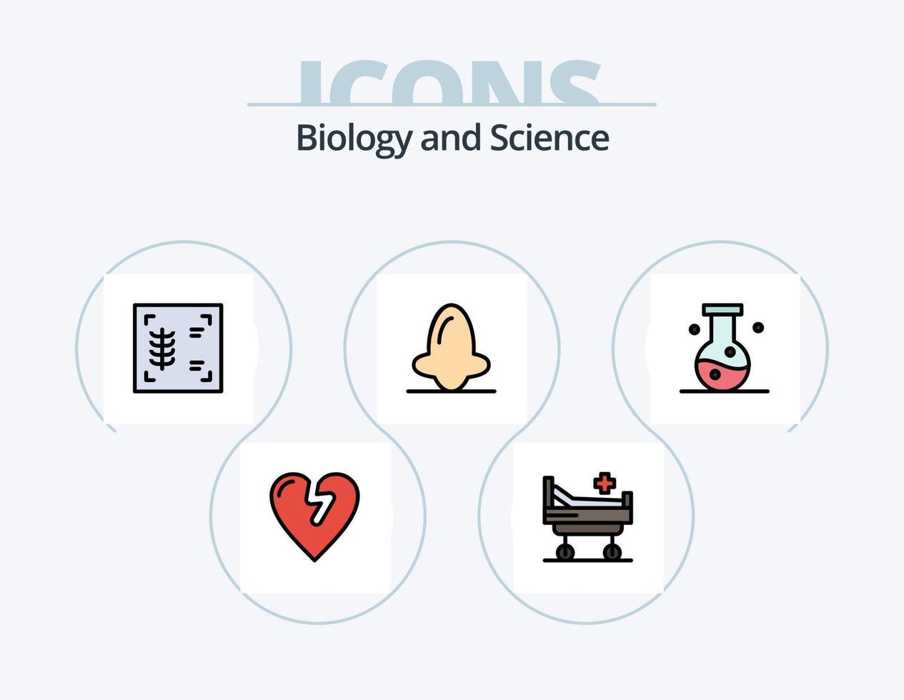 Biology Line Filled Icon Pack 5 Icon Design. biochemistry. remedy. plant. pastilles. experiment vector
