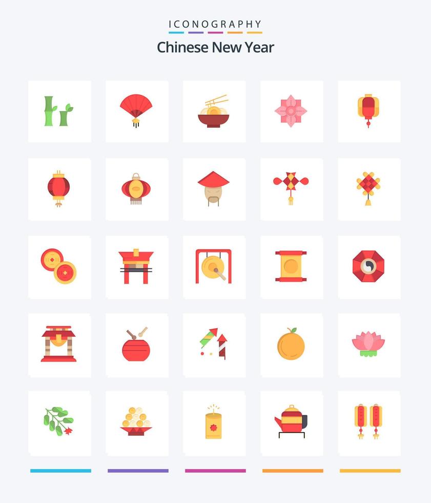 creativo paquete de iconos planos del año nuevo chino 25 como fideos. año. admirador. nuevo. porcelana vector