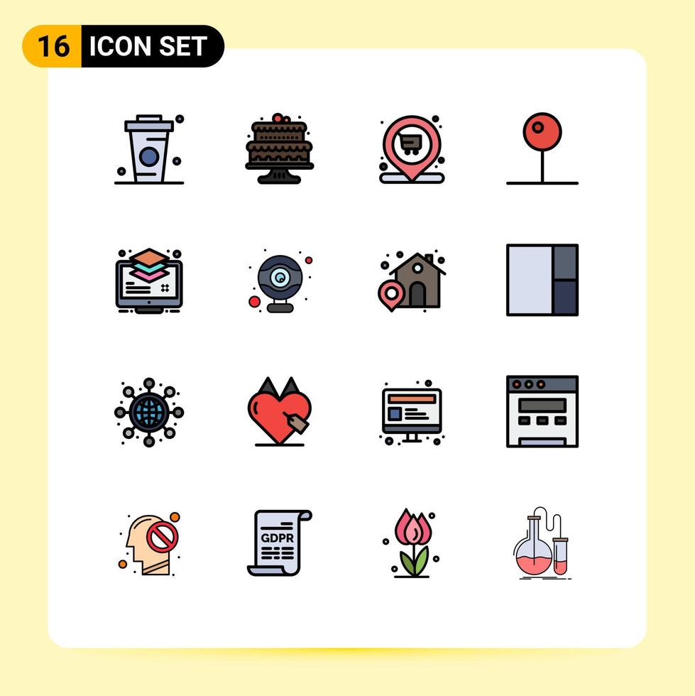 16 Universal Flat Color Filled Line Signs Symbols of arrange media player cakes media cart Editable Creative Vector Design Elements