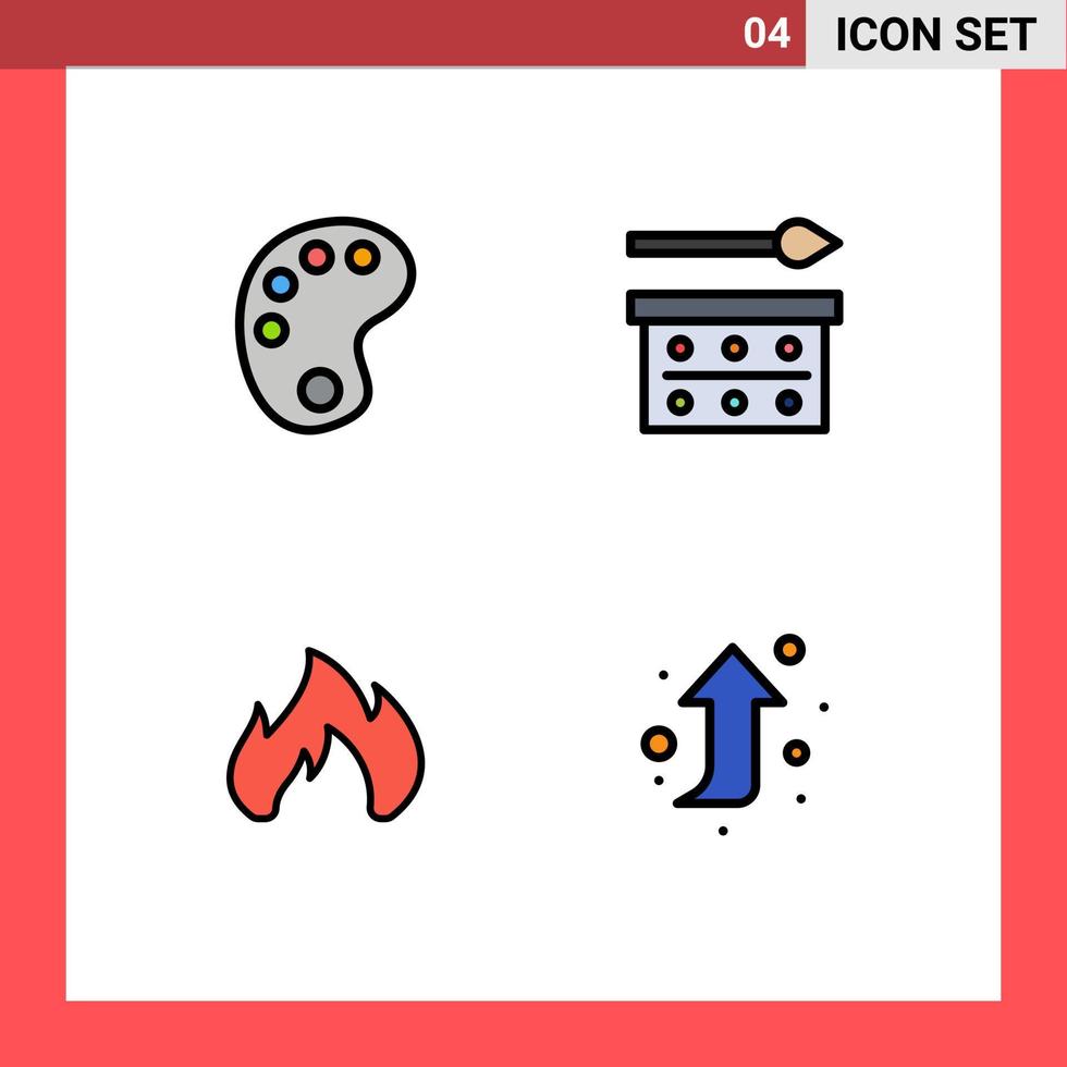 Pack of 4 Modern Filledline Flat Colors Signs and Symbols for Web Print Media such as drawing heating eye makeup eye shadow spark Editable Vector Design Elements