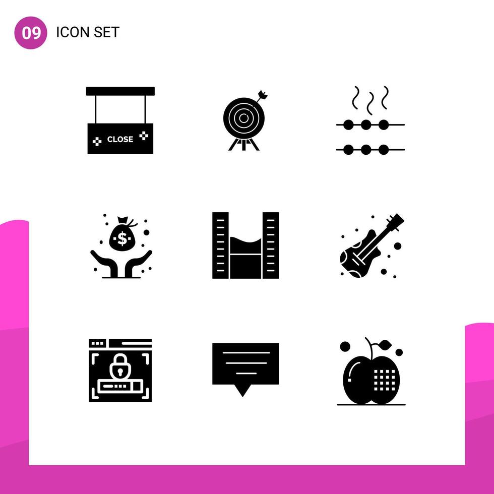 Set of 9 Vector Solid Glyphs on Grid for office space buildings food venture fund Editable Vector Design Elements