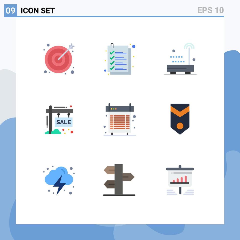 Set of 9 Modern UI Icons Symbols Signs for cooling season radio sign hording Editable Vector Design Elements