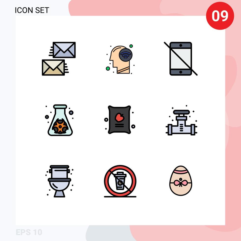 Modern Set of 9 Filledline Flat Colors and symbols such as waste hazard wifi signal flask pc Editable Vector Design Elements