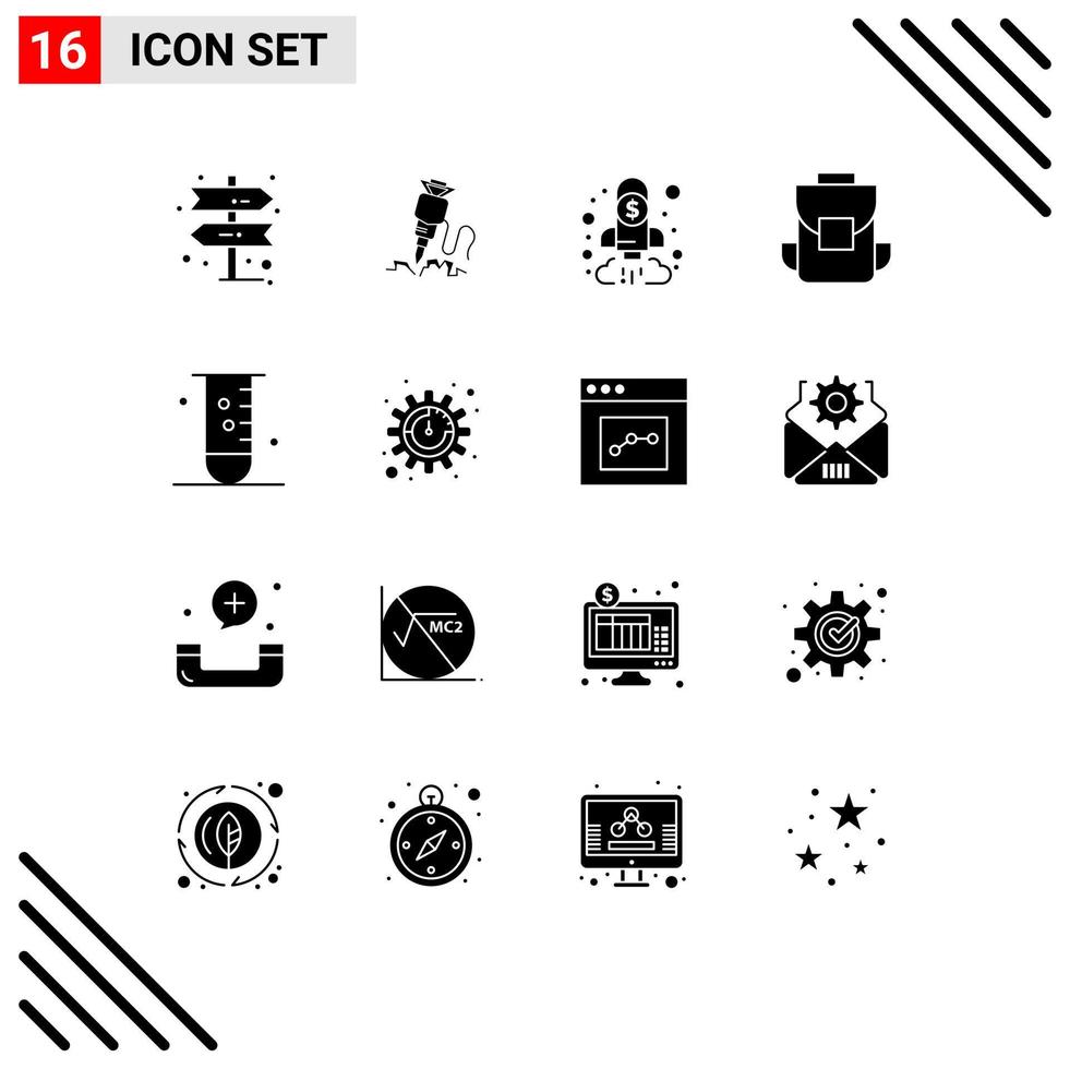 16 Universal Solid Glyph Signs Symbols of biology bag analysis multimedia goal Editable Vector Design Elements