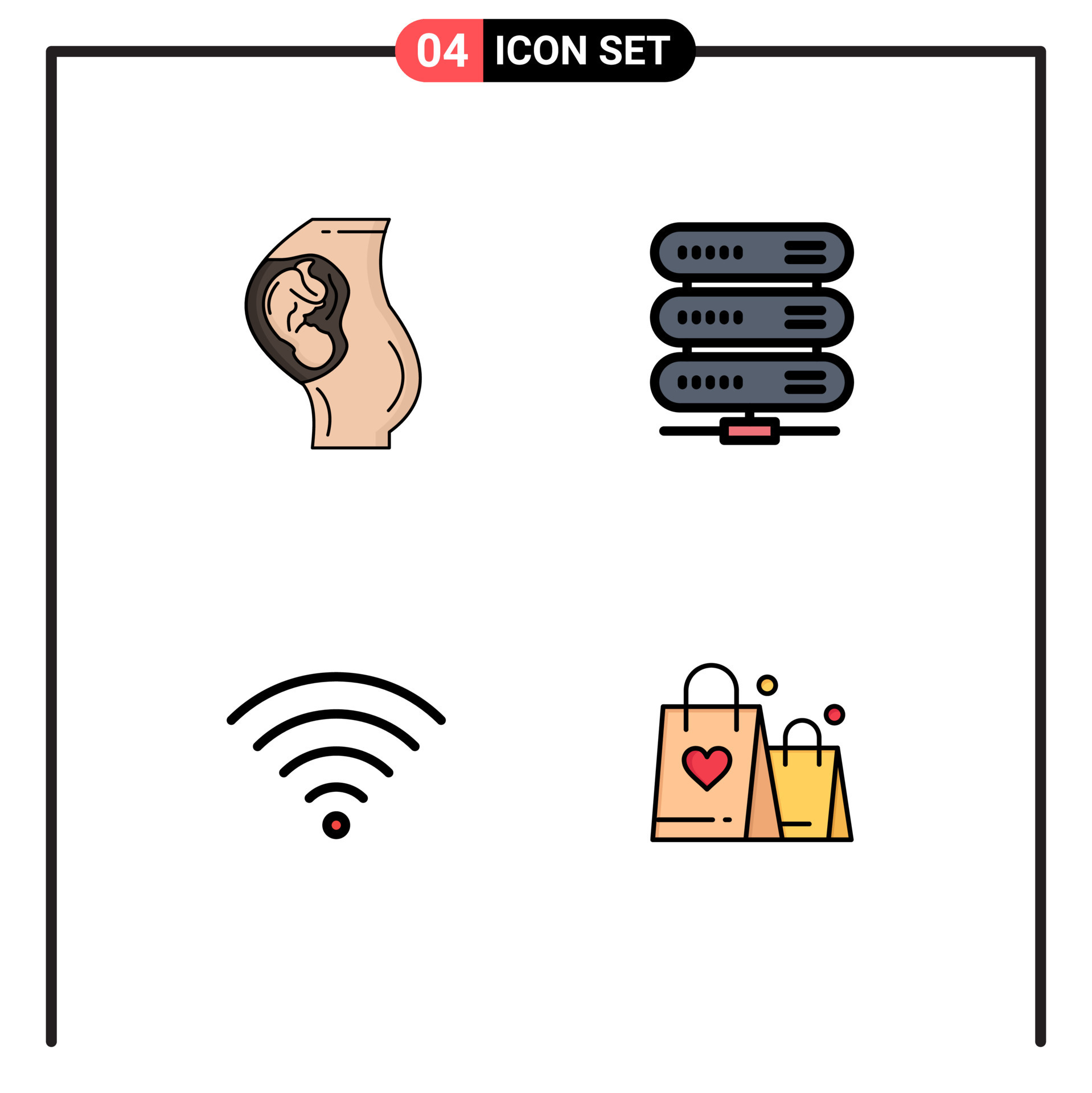 Set of 4 Modern UI Icons Symbols Signs for pregnancy connection