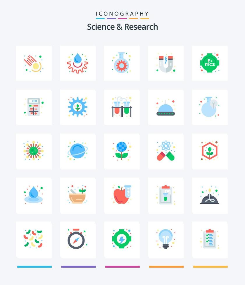 paquete de iconos planos de ciencia creativa 25 como agregar. aprendiendo. matraz. fórmula. imán vector