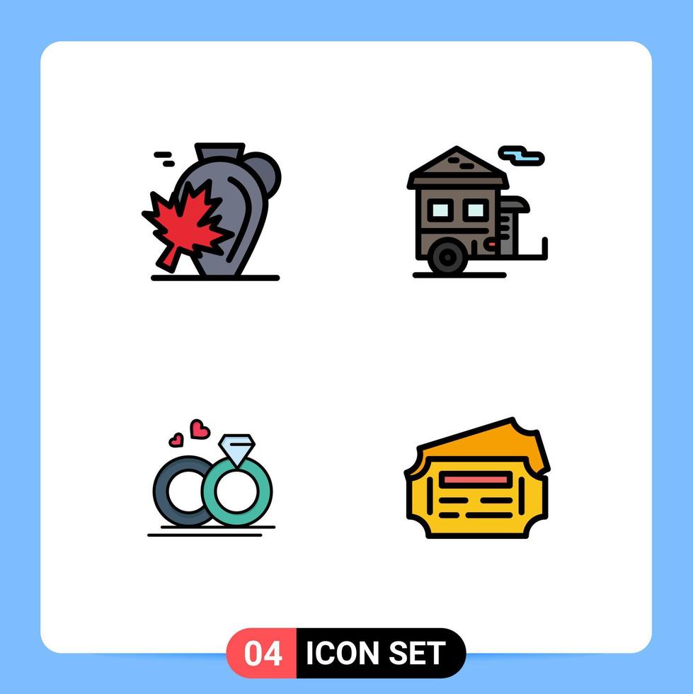 Modern Set of 4 Filledline Flat Colors Pictograph of pot transport leaf camping merraige Editable Vector Design Elements