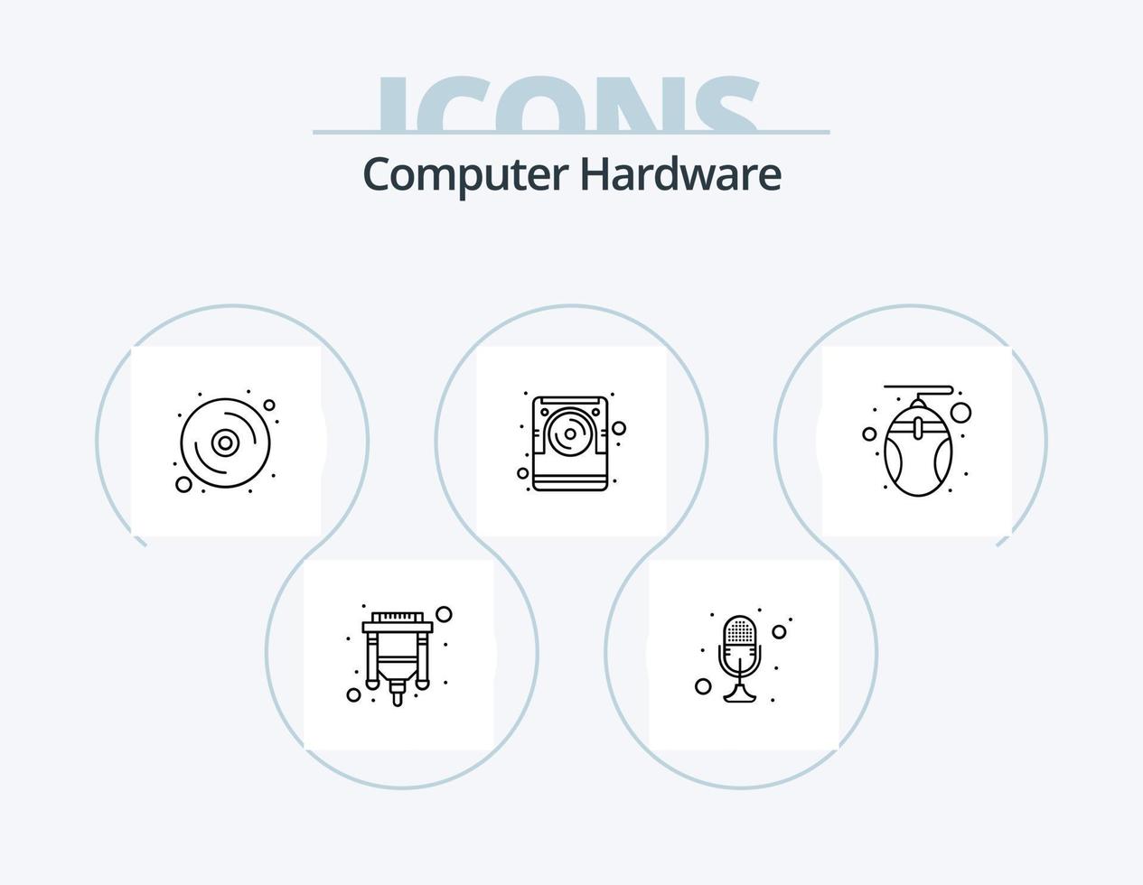 Computer Hardware Line Icon Pack 5 Icon Design. headphone. computer. pc. talk. mike vector