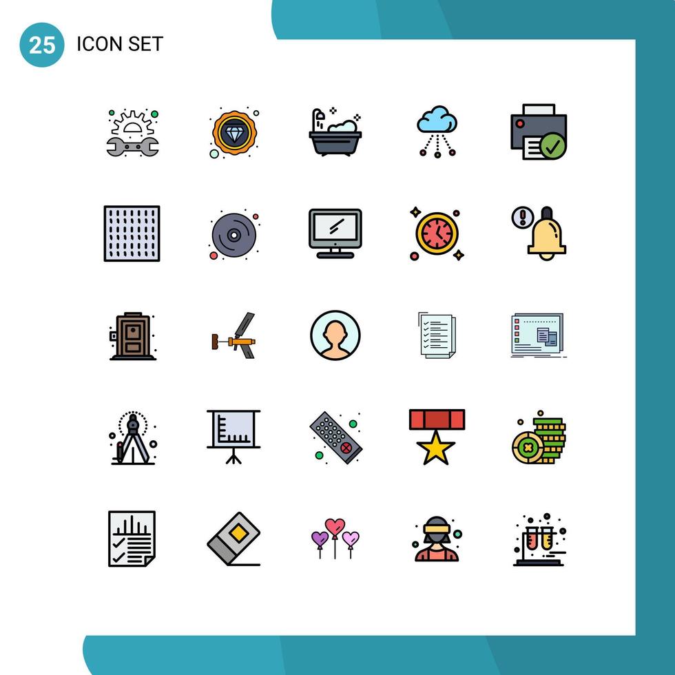 25 Universal Filled line Flat Colors Set for Web and Mobile Applications devices computers bathroom technology connection Editable Vector Design Elements