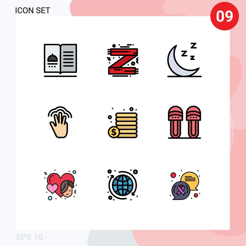 Stock Vector Icon Pack of 9 Line Signs and Symbols for multiple touch hand fashion gestures nature Editable Vector Design Elements