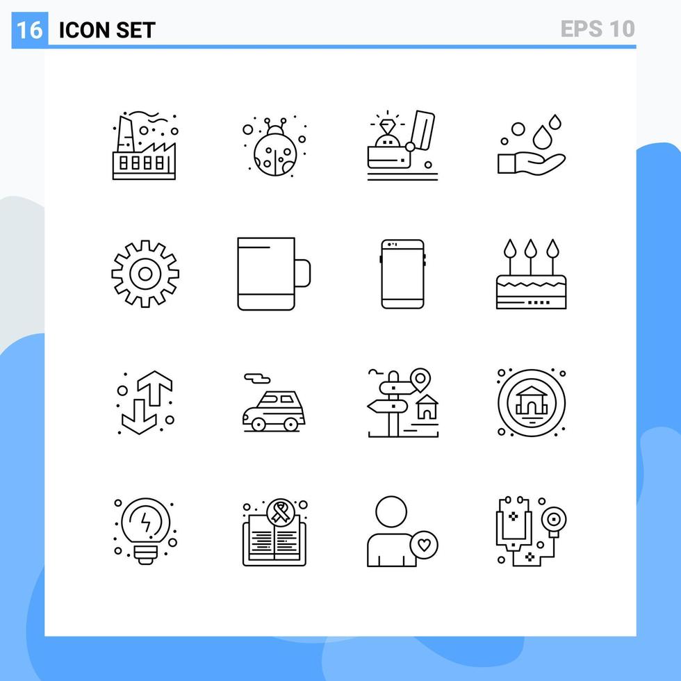 Mobile Interface Outline Set of 16 Pictograms of setting wash event soap cleaning Editable Vector Design Elements