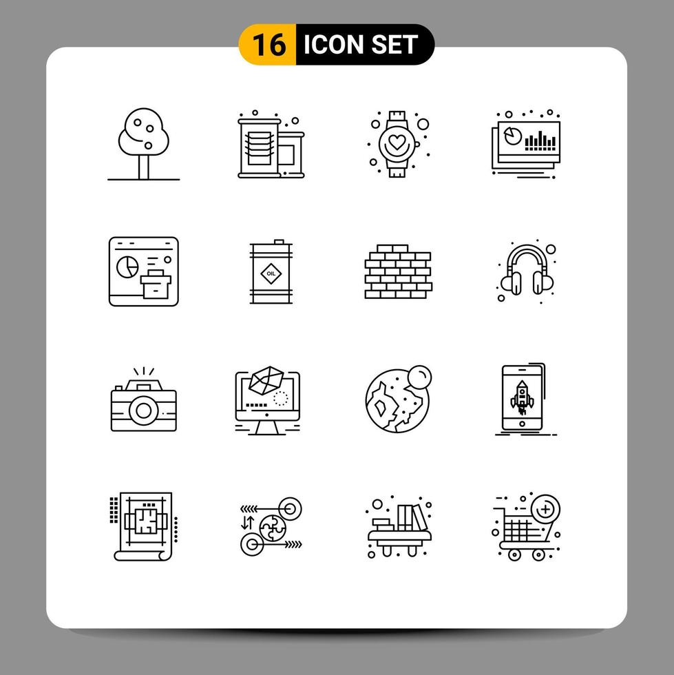 conjunto de pictogramas de 16 esquemas simples de elementos de diseño de vectores editables financieros de pronóstico de corazón de navegador de datos