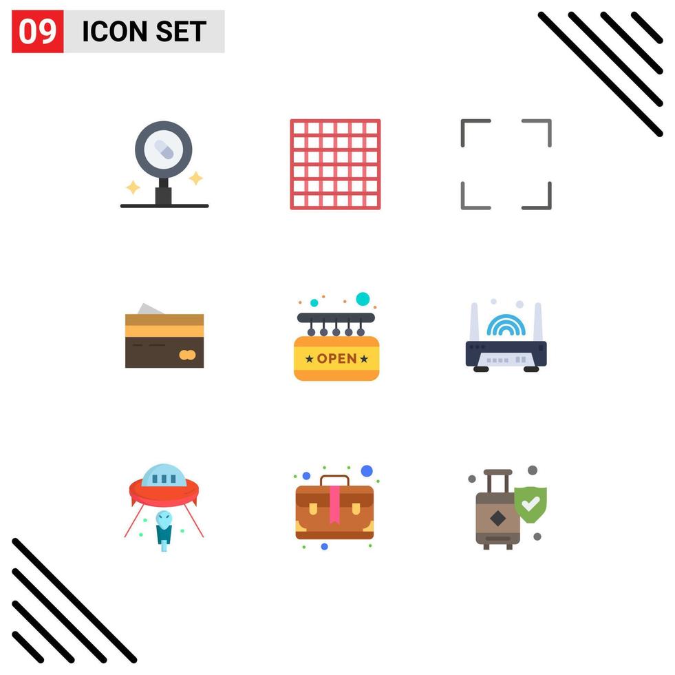 User Interface Pack of 9 Basic Flat Colors of shopping finance full screen credit card Editable Vector Design Elements