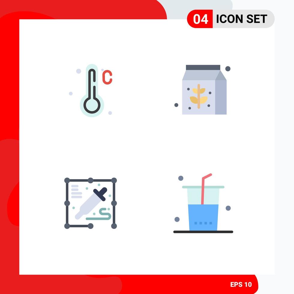 paquete de iconos planos de 4 símbolos universales de bebidas de temperatura elementos de diseño vectorial editables de la tienda de colores vector