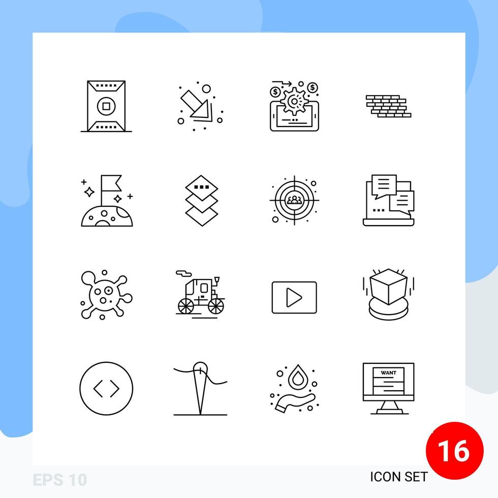 16 User Interface Outline Pack of modern Signs and Symbols of slow bricks analytics brick security Editable Vector Design Elements