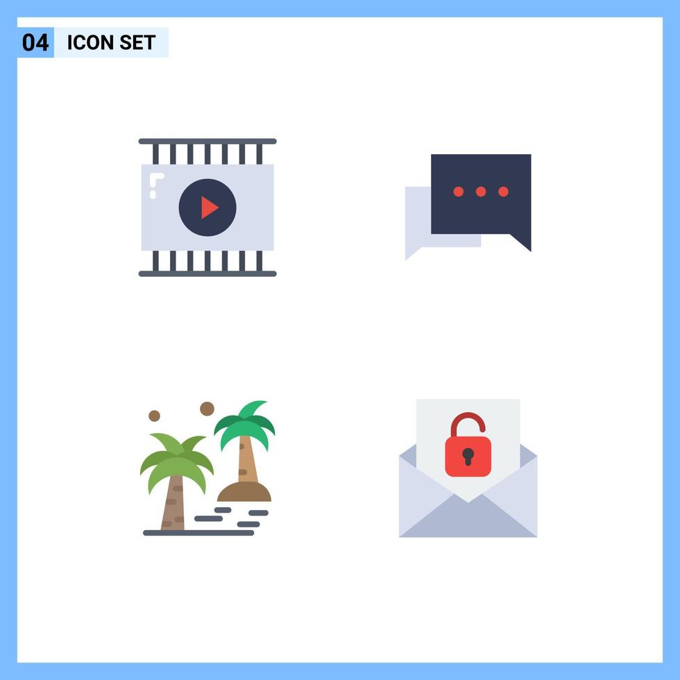 Set of 4 Modern UI Icons Symbols Signs for film editing tree video design comment arecaceae Editable Vector Design Elements