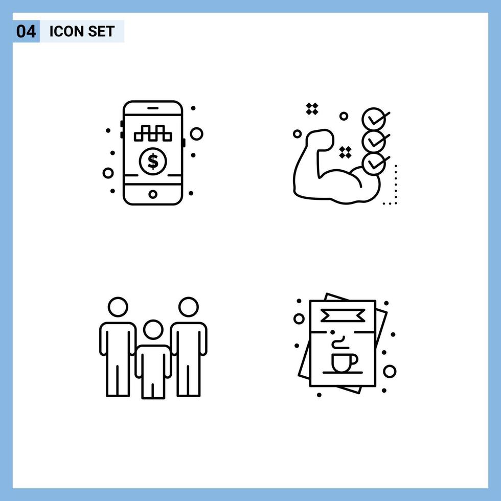 Modern Set of 4 Filledline Flat Colors and symbols such as online cab booking family ride training kids Editable Vector Design Elements