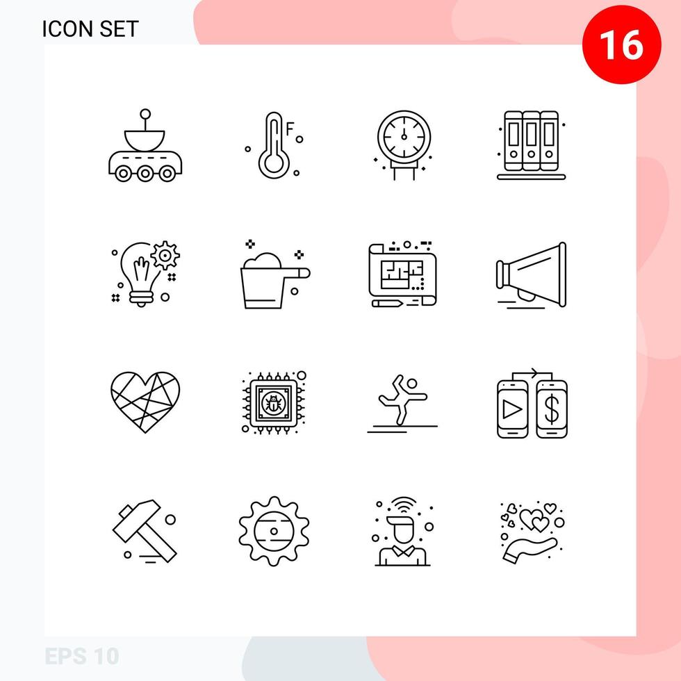 Set of 16 Vector Outlines on Grid for solution bulb gauge library books Editable Vector Design Elements