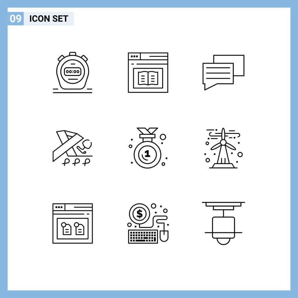 User Interface Pack of 9 Basic Outlines of badge awareness web ribbon stethoscope Editable Vector Design Elements