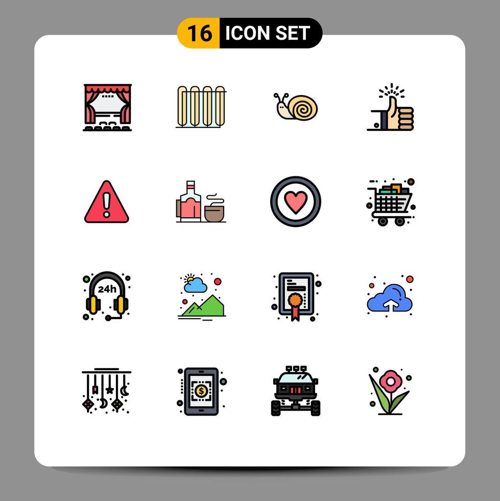 grupo de 16 líneas rellenas de color plano signos y símbolos para revisar los pulgares del radiador como elementos de diseño de vectores creativos editables de caracol