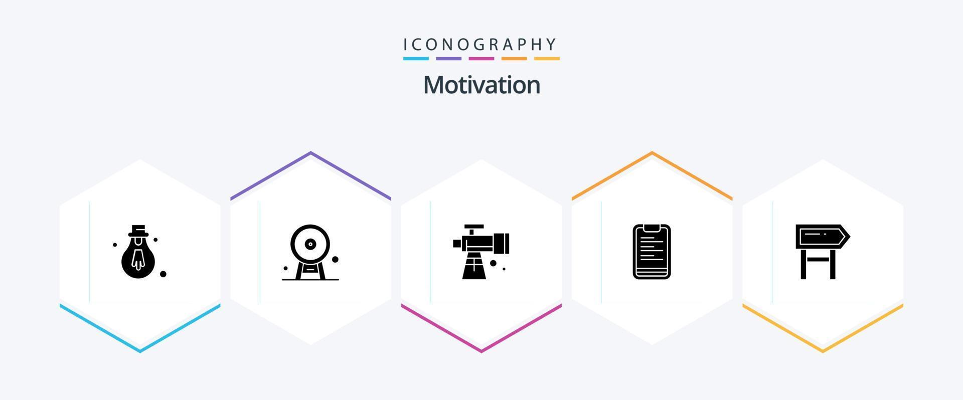 Motivation 25 Glyph icon pack including direction. board. text. telescope vector
