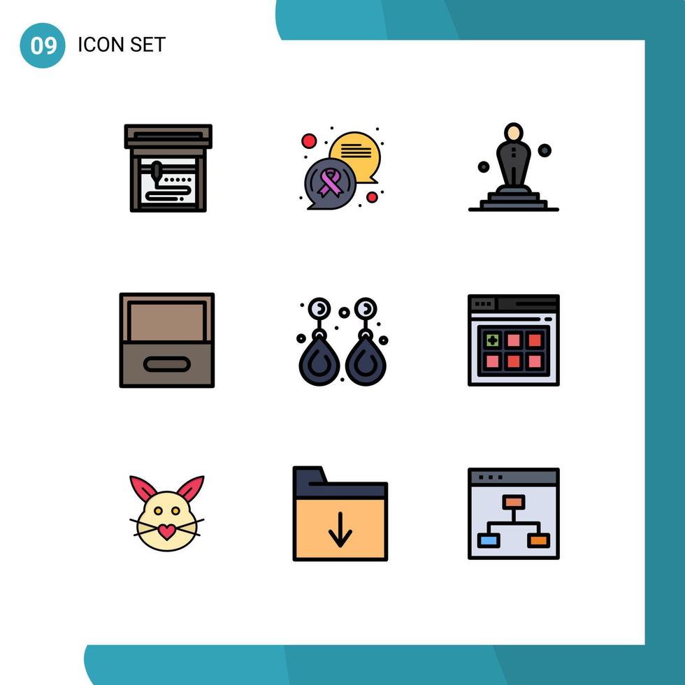 Universal Icon Symbols Group of 9 Modern Filledline Flat Colors of valuable gemstone movie fashion drawer Editable Vector Design Elements