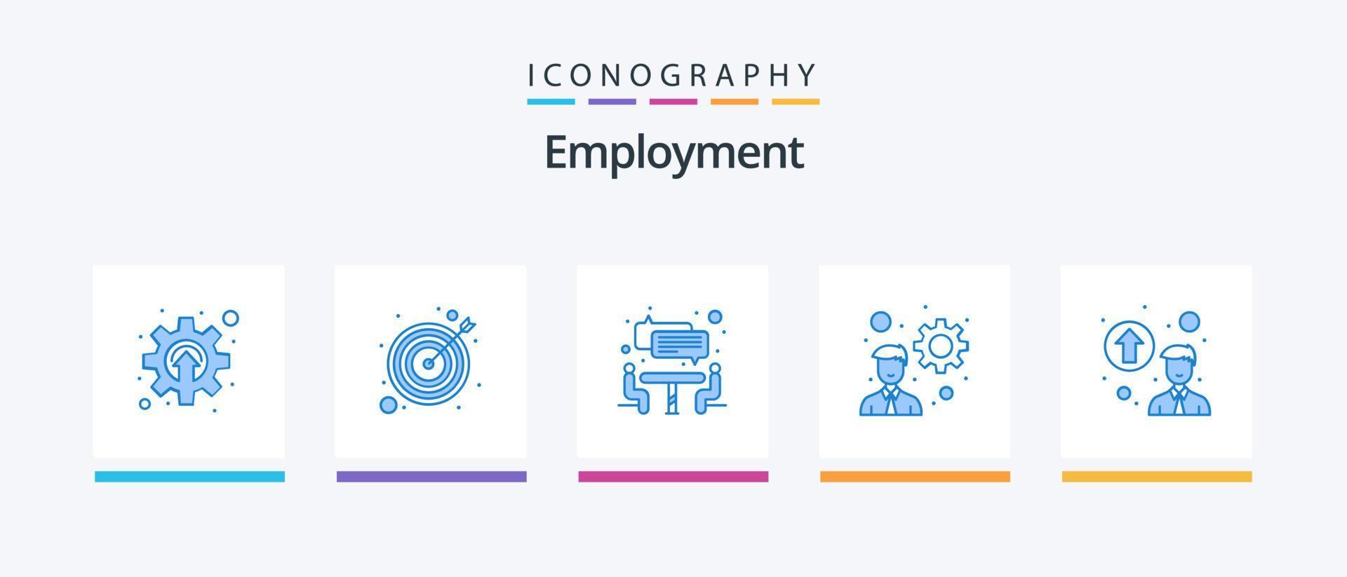 paquete de iconos azul 5 de empleo que incluye . crecimiento profesional. entrevista. graduación personal. desarrollo. diseño de iconos creativos vector